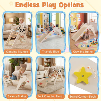 Triangle Set Foldable Kids Climbing Toys Panda-Themed Wood Montessori Climbing SetTorqelo.com