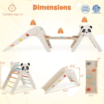 Triangle Set Foldable Kids Climbing Toys Panda-Themed Wood Montessori Climbing SetTorqelo.com