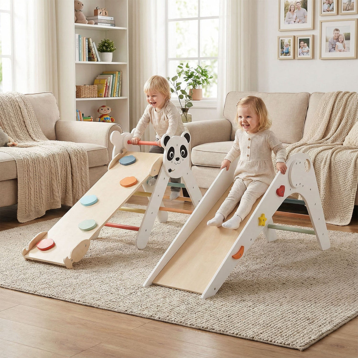 Triangle Set Foldable Kids Climbing Toys Panda-Themed Wood Montessori Climbing SetTorqelo.com