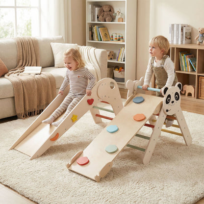 Triangle Set Foldable Kids Climbing Toys Panda-Themed Wood Montessori Climbing SetTorqelo.com