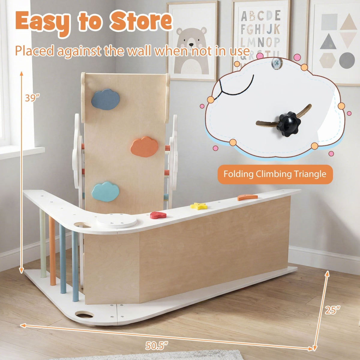 Triangle Set Foldable Kids Climbing Toys Panda-Themed Wood Montessori Climbing SetTorqelo.com