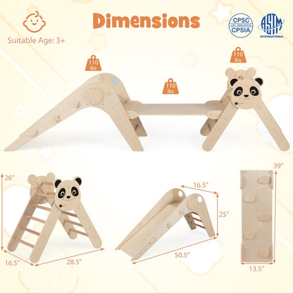 Triangle Set Foldable Kids Climbing Toys Panda-Themed Wood Montessori Climbing SetTorqelo.com
