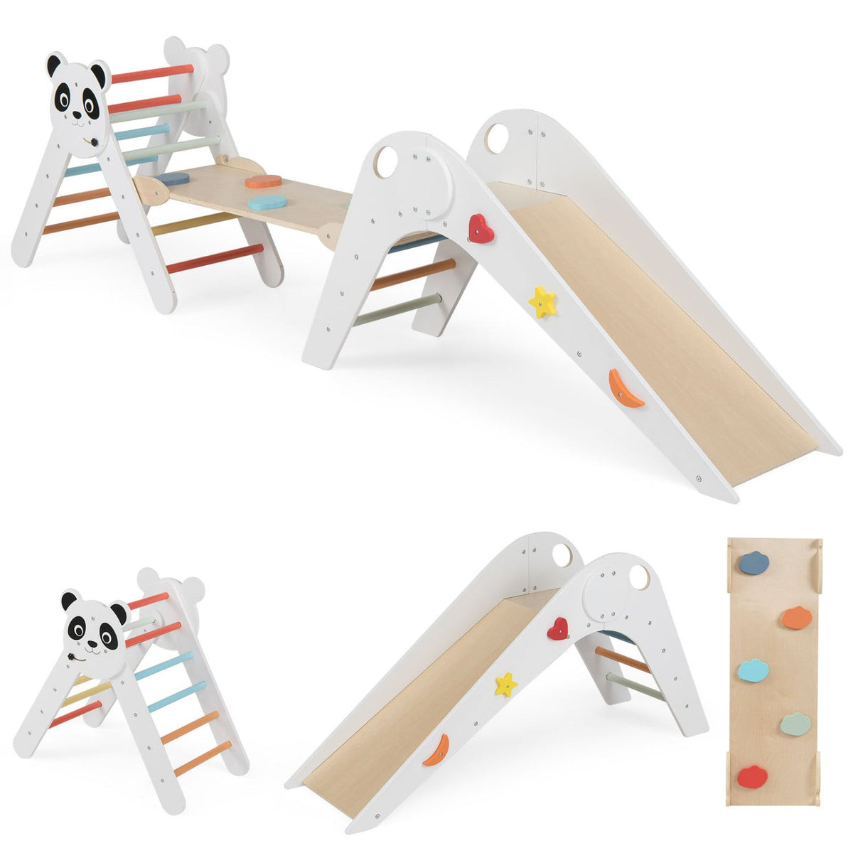 Triangle Set Foldable Kids Climbing Toys Panda-Themed Wood Montessori Climbing SetTorqelo.com