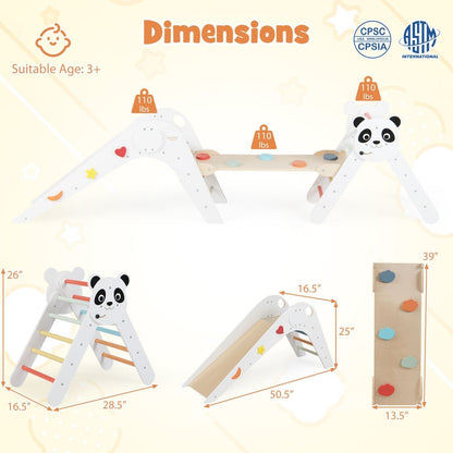 Triangle Set Foldable Kids Climbing Toys Panda-Themed Wood Montessori Climbing SetTorqelo.com