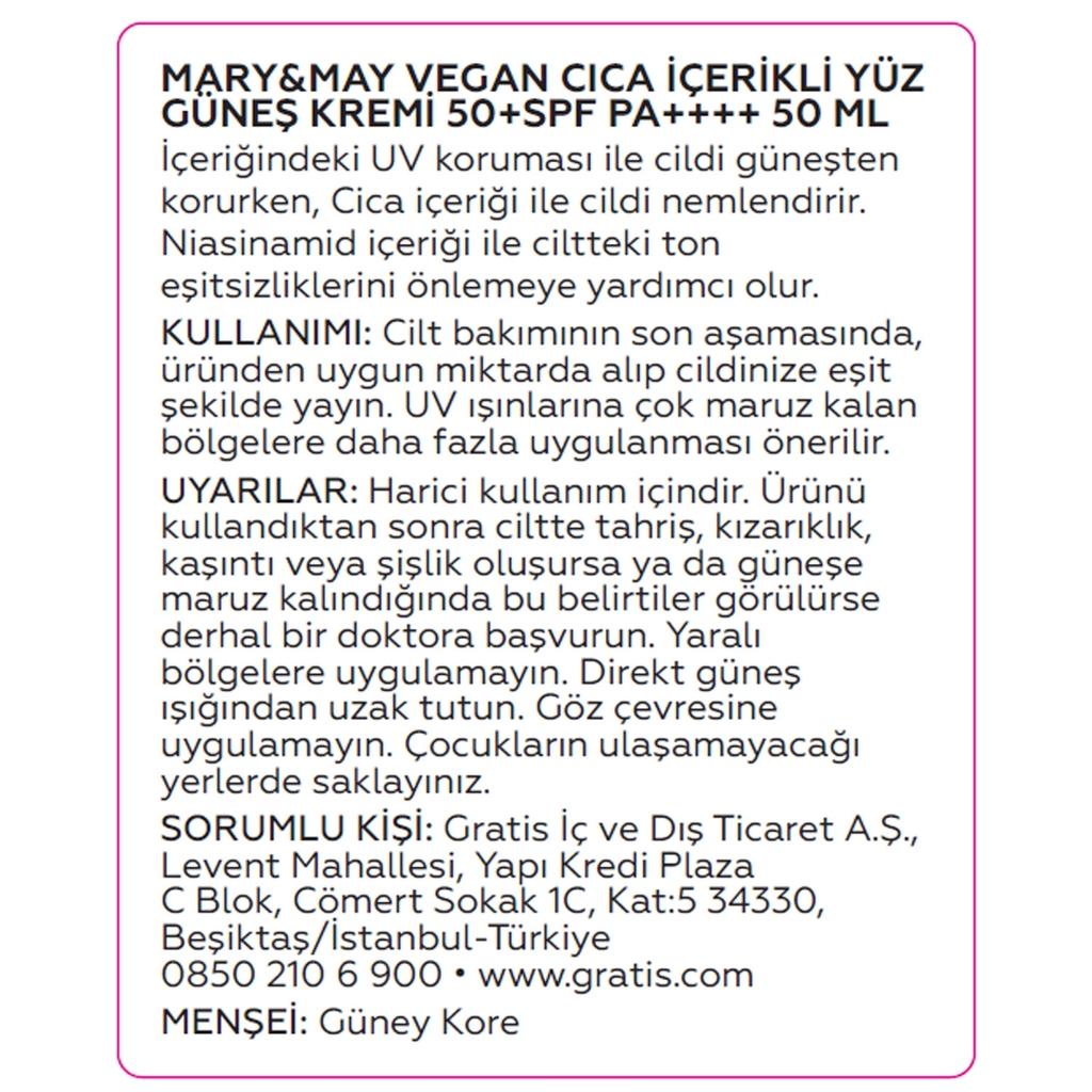 Mary & May Vegan Cica Sun Cream SPF 50+ PA++++ 50ml by Beauty Care Bag