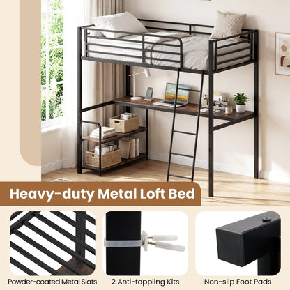 Twin Loft Bed with Desk and Shelves for Kids and AdultsTorqelo.com