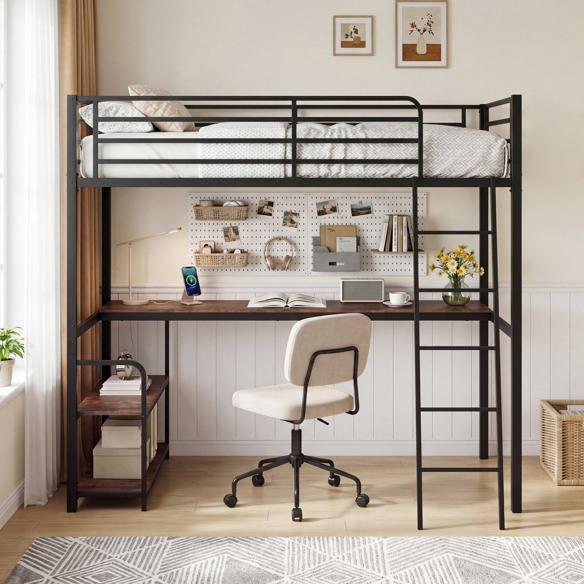 Twin Loft Bed with Desk and Shelves for Kids and AdultsTorqelo.com