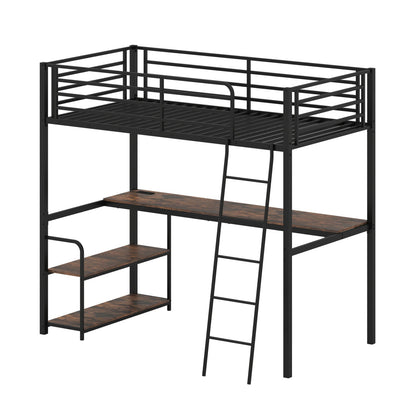 Twin Loft Bed with Desk and Shelves for Kids and AdultsTorqelo.com