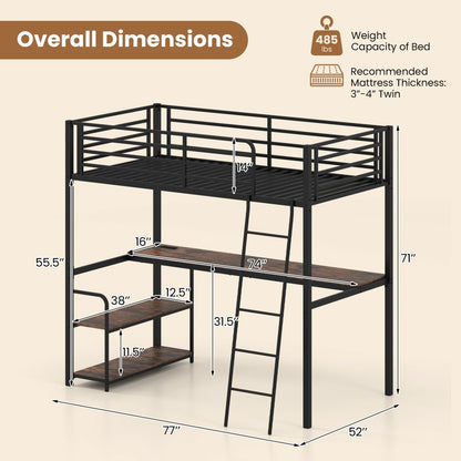 Twin Loft Bed with Desk and Shelves for Kids and AdultsTorqelo.com