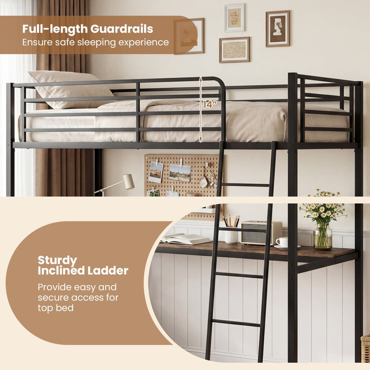 Twin Loft Bed with Desk and Shelves for Kids and AdultsTorqelo.com