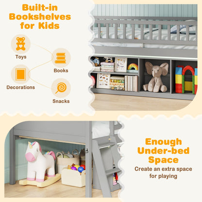 Twin Loft Bed with LED Lights & Bookshelf for KidsLoft BedTorqelo.com