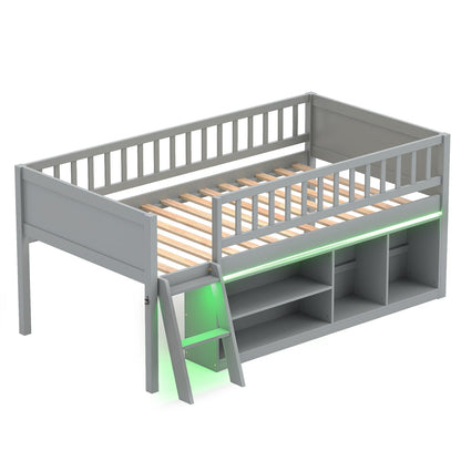 Twin Loft Bed with LED Lights & Bookshelf for KidsLoft BedTorqelo.com
