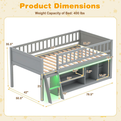 Twin Loft Bed with LED Lights & Bookshelf for KidsLoft BedTorqelo.com