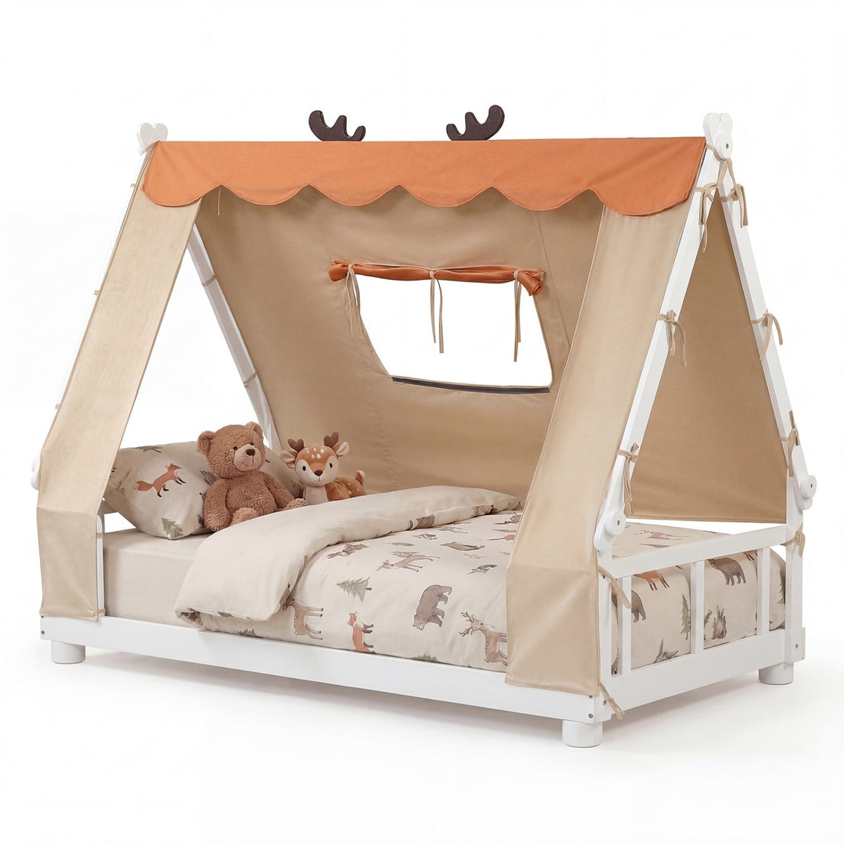 Twin Size House Floor Wood Bed with TentTorqelo.com