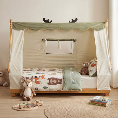 Twin Size House Floor Wood Bed with TentTorqelo.com