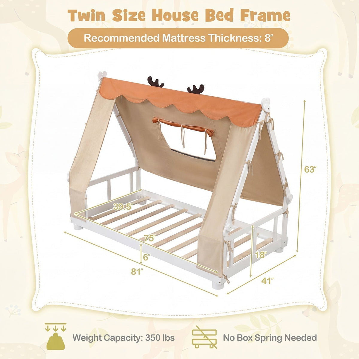Twin Size House Floor Wood Bed with TentTorqelo.com