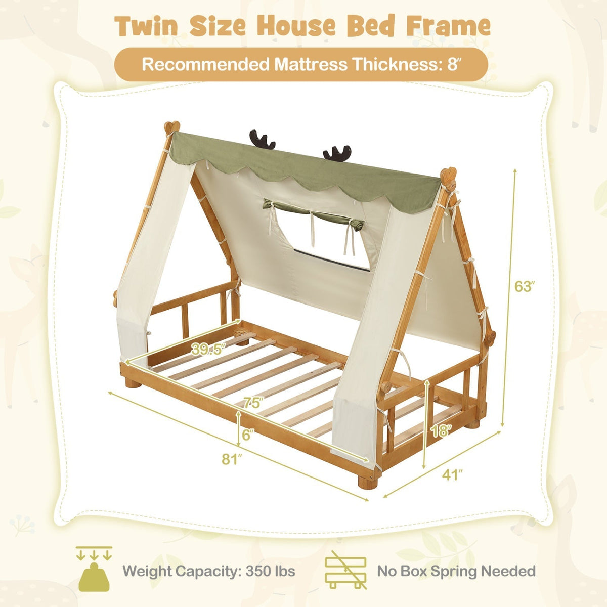 Twin Size House Floor Wood Bed with TentTorqelo.com