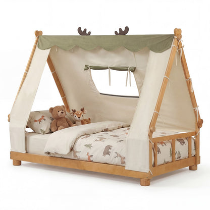 Twin Size House Floor Wood Bed with TentTorqelo.com
