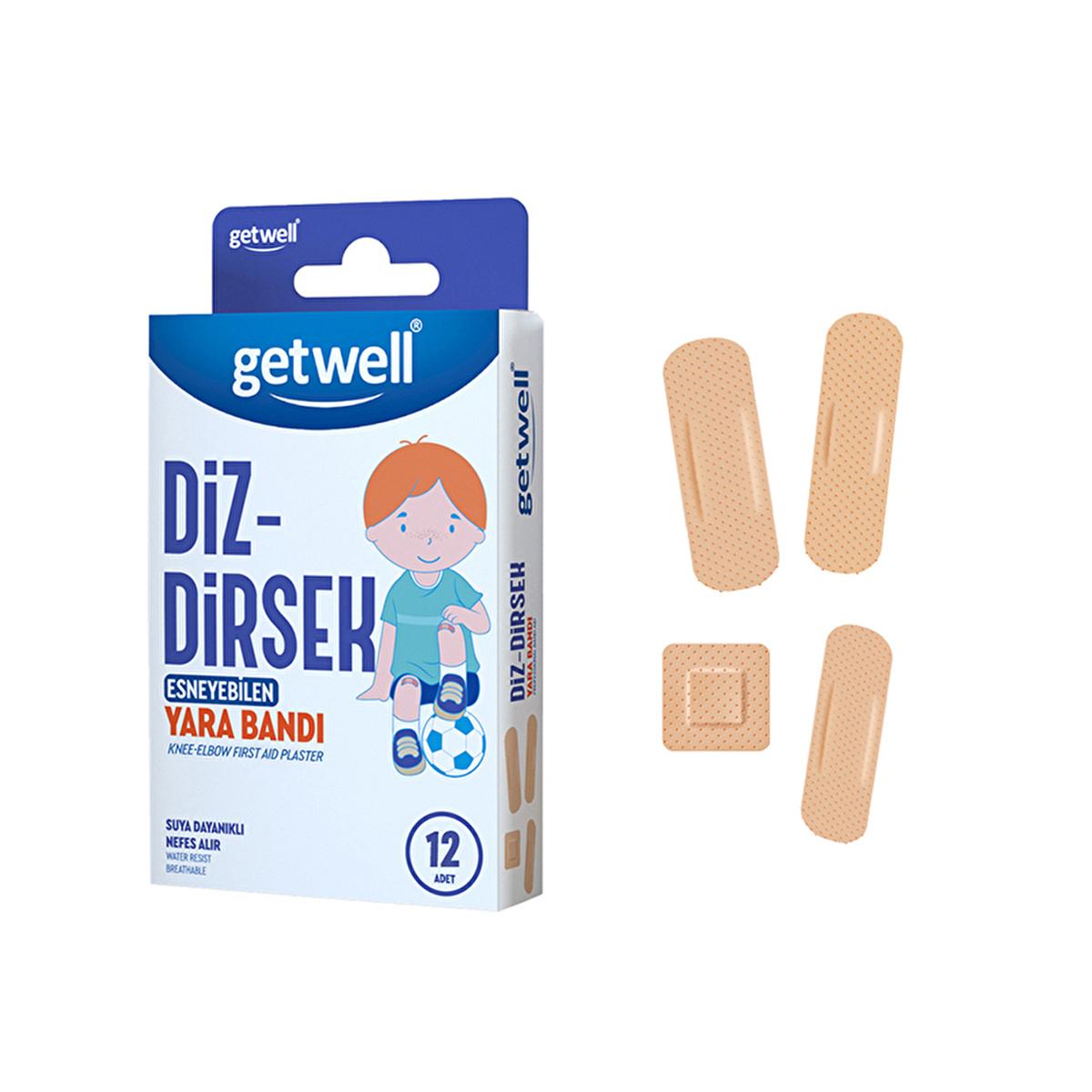 Getwell Diz: Flexible Waterproof Elbow Adhesive Bandages - Breathable Wound Care, 12 Count by Beauty Care Bag