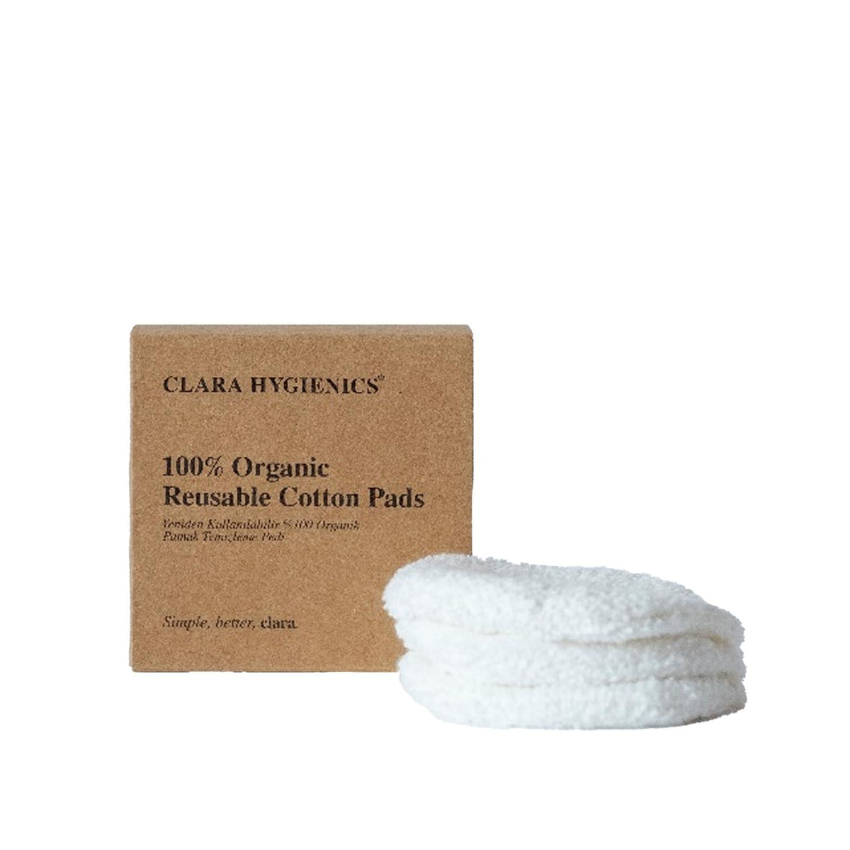 Clara Hygienics reusable organic cotton face pads, 3 pack