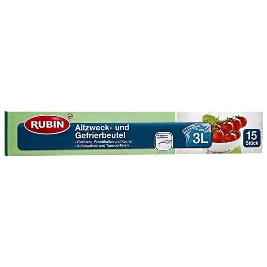 Rubin 3 Liter Zipper Storage Bags - 15 Pack - Resealable, Recyclable Food Preservation Bags, Freezer Safe, Prevents Odors & Spills by Beauty Care Bag