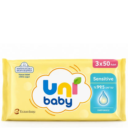 Uni Baby Sensitive Wet Wipes for Gentle Cleaning 3x50 Pack by Beauty Care Bag