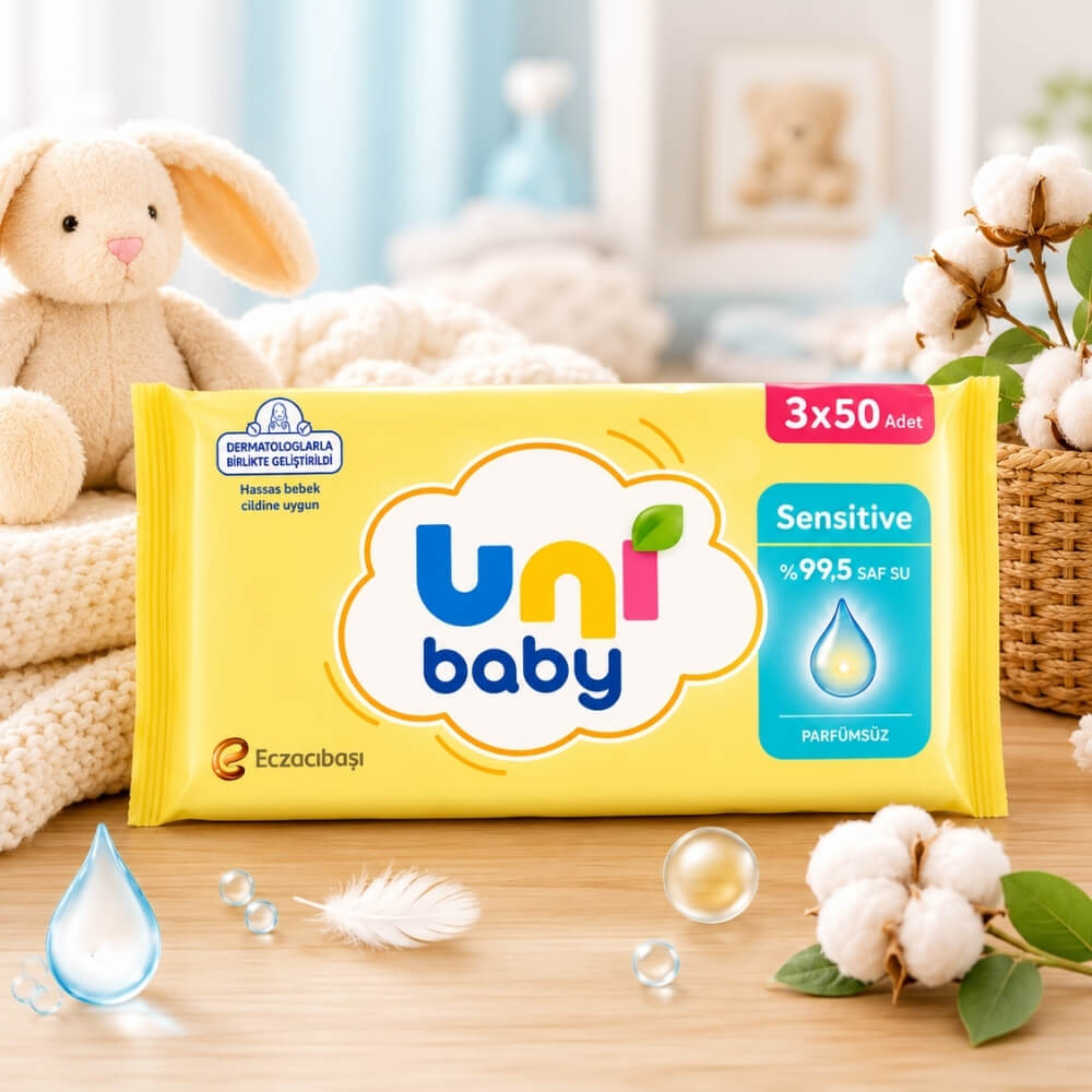 Uni Baby Sensitive Wet Wipes for Gentle Cleaning 3x50 Pack by Beauty Care Bag