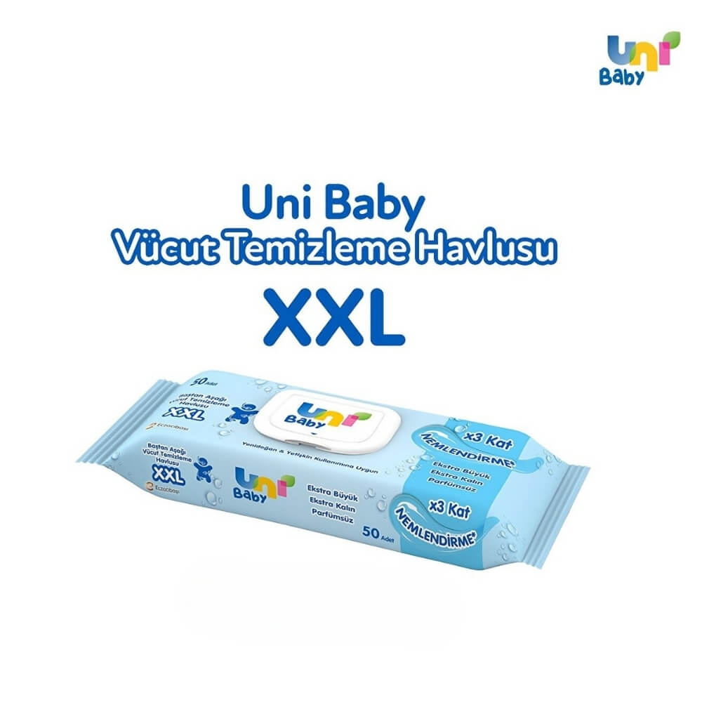 Uni Baby XXL Body Cleansing Wipes for Sensitive Skin 50 Count by Beauty Care Bag