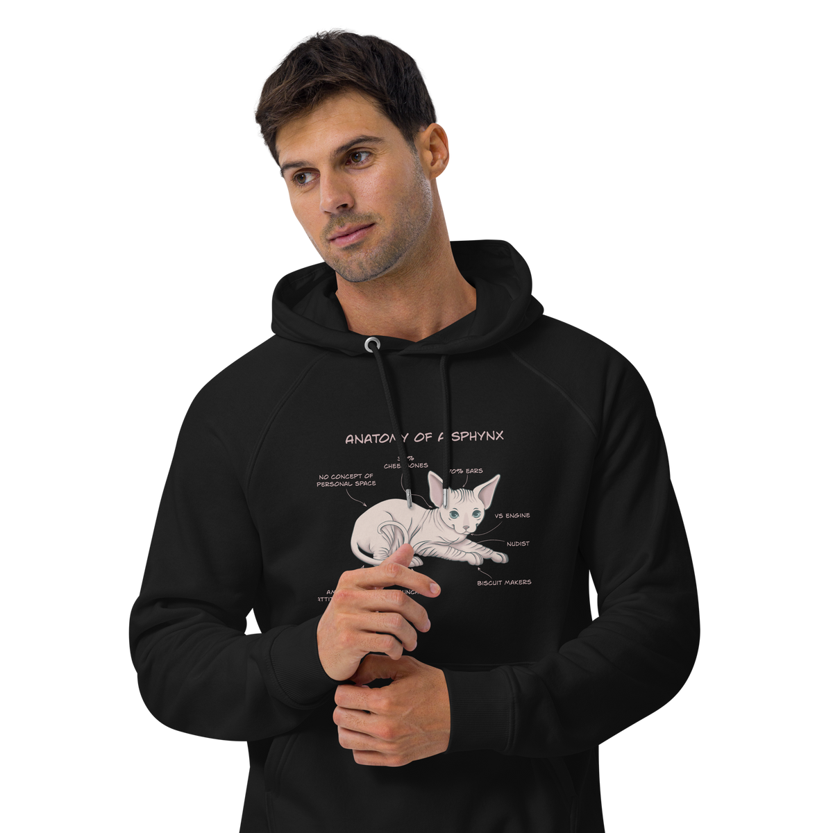 "ANATOMY OF A SPHYNX" UNISEX ECO HOODIE by ReNewedPet