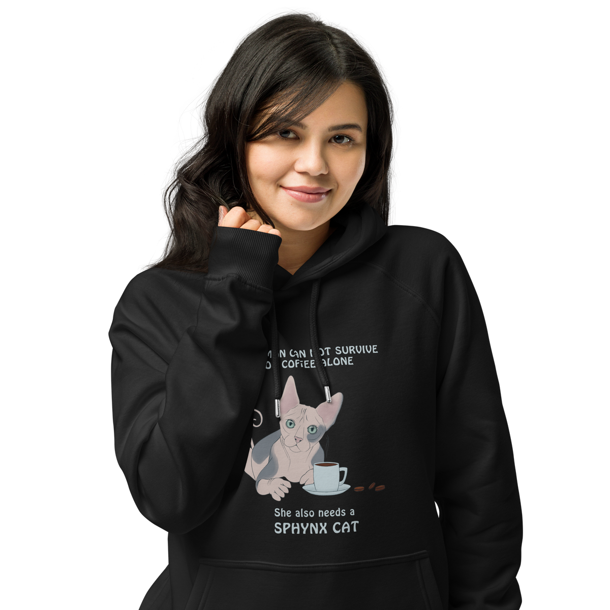 "WOMAN CAN'T SURVIVE ON COFFEE ALONE" ECO HOODIE by ReNewedPet