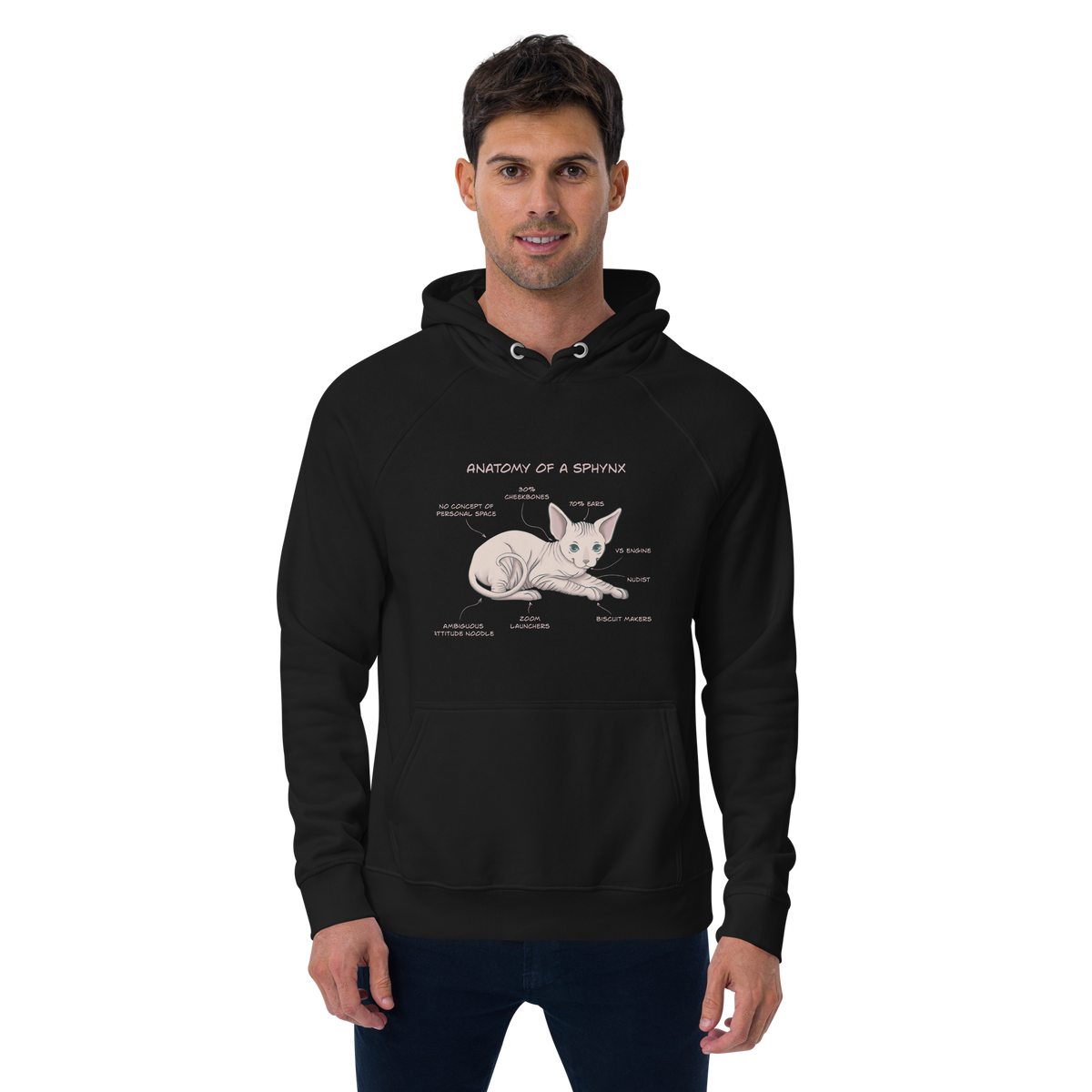 "ANATOMY OF A SPHYNX" UNISEX ECO HOODIE by ReNewedPet