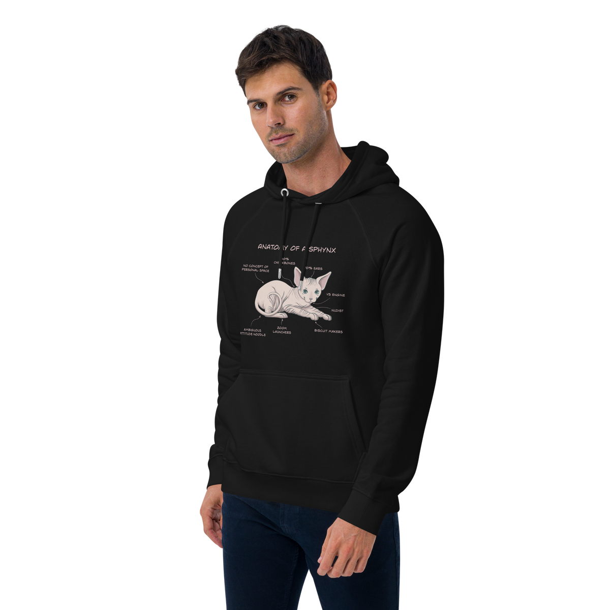"ANATOMY OF A SPHYNX" UNISEX ECO HOODIE by ReNewedPet