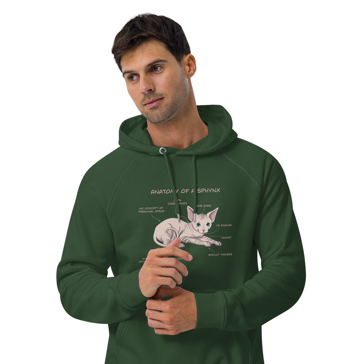 "ANATOMY OF A SPHYNX" UNISEX ECO HOODIE by ReNewedPet