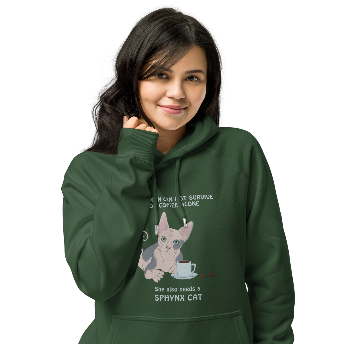 "WOMAN CAN'T SURVIVE ON COFFEE ALONE" ECO HOODIE by ReNewedPet