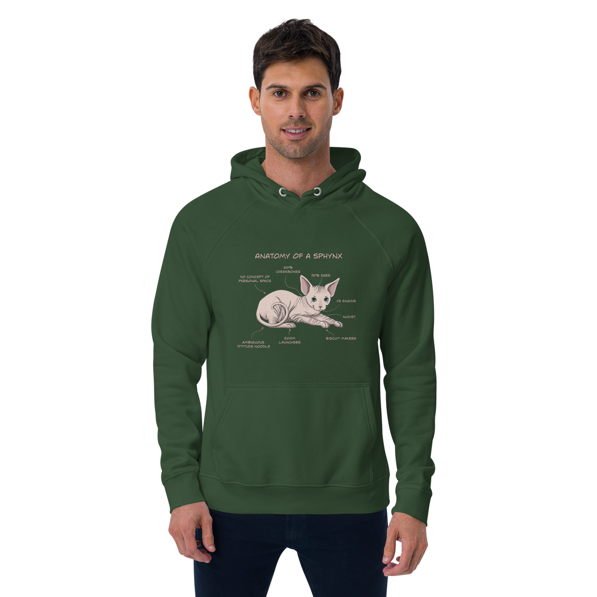 "ANATOMY OF A SPHYNX" UNISEX ECO HOODIE by ReNewedPet