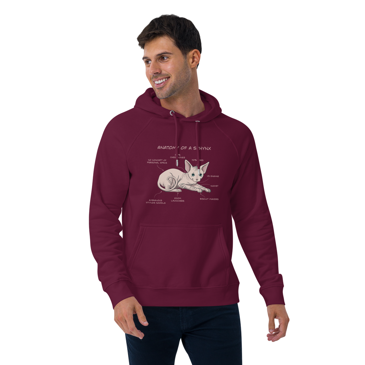"ANATOMY OF A SPHYNX" UNISEX ECO HOODIE by ReNewedPet