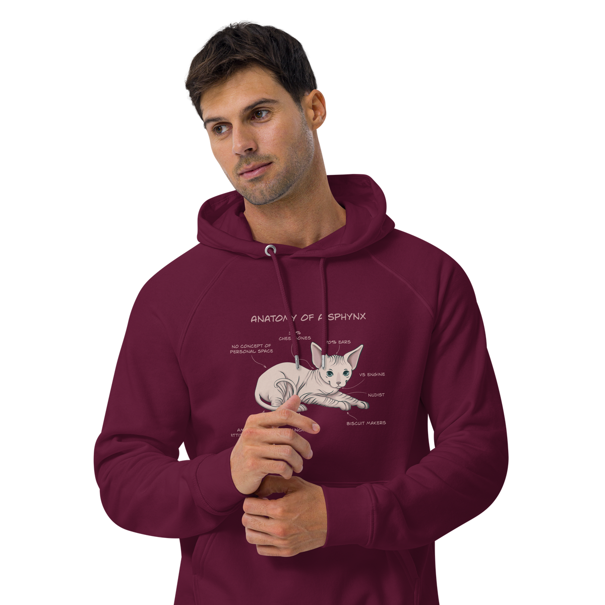 "ANATOMY OF A SPHYNX" UNISEX ECO HOODIE by ReNewedPet
