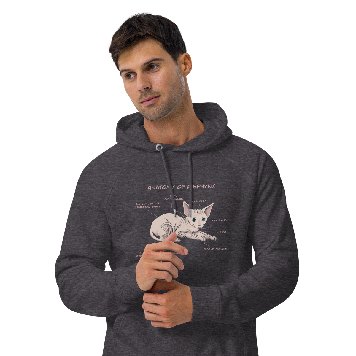 "ANATOMY OF A SPHYNX" UNISEX ECO HOODIE by ReNewedPet