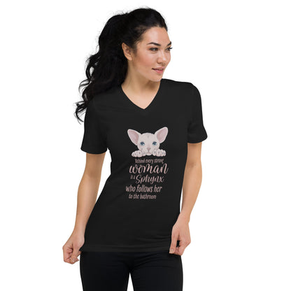 "BEHIND EVERY WOMAN"... SPHYNX V-NECK TEE by ReNewedPet