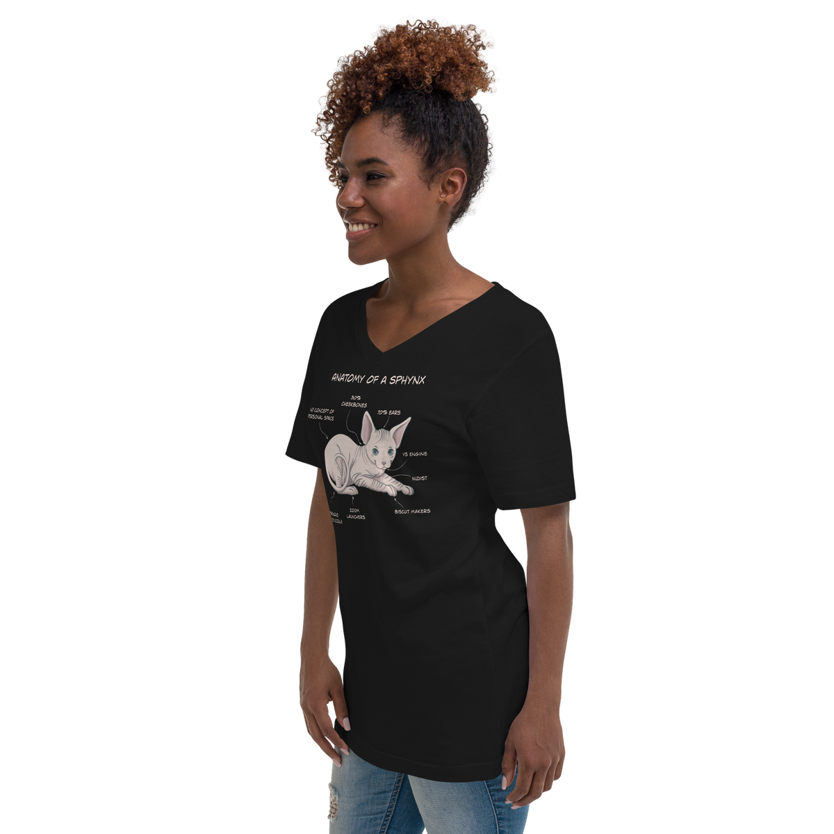 "ANATOMY OF A SPHYNX" WOMAN'S V-NECK TEE by ReNewedPet