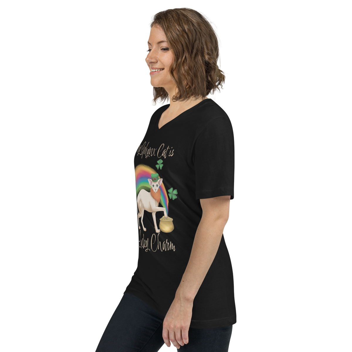 "MY SPHYNX CAT IS MY LUCKY CHARM" - V-NECK UNISEX TEE by ReNewedPet