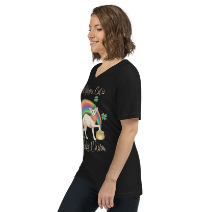 "MY SPHYNX CAT IS MY LUCKY CHARM" - V-NECK UNISEX TEE by ReNewedPet