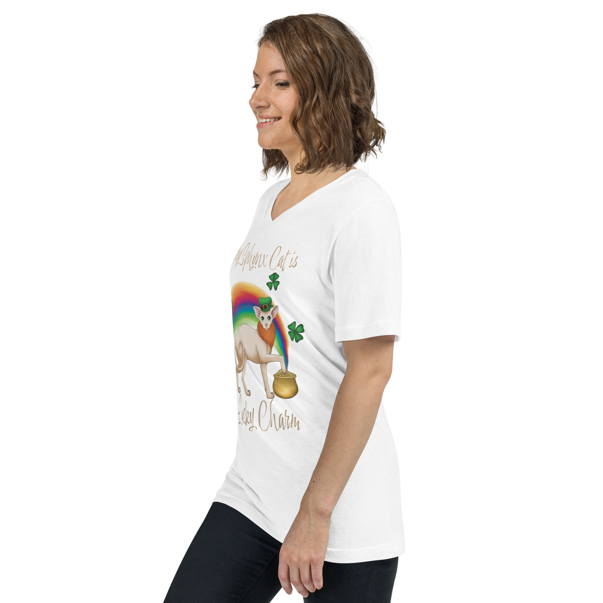 "MY SPHYNX CAT IS MY LUCKY CHARM" - V-NECK UNISEX TEE by ReNewedPet