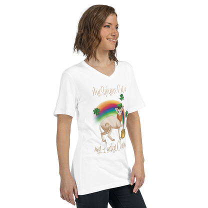 "MY SPHYNX CAT IS MY LUCKY CHARM" - V-NECK UNISEX TEE by ReNewedPet