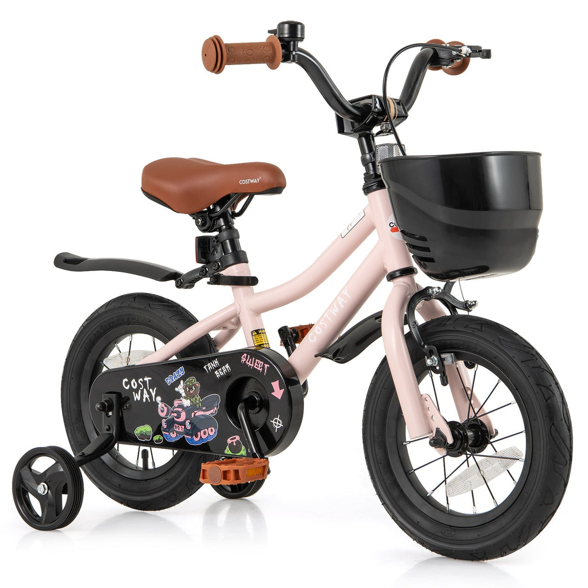 12 Inch Kids Bike with Helmet Protective Set Black & Pink by GBruno Store