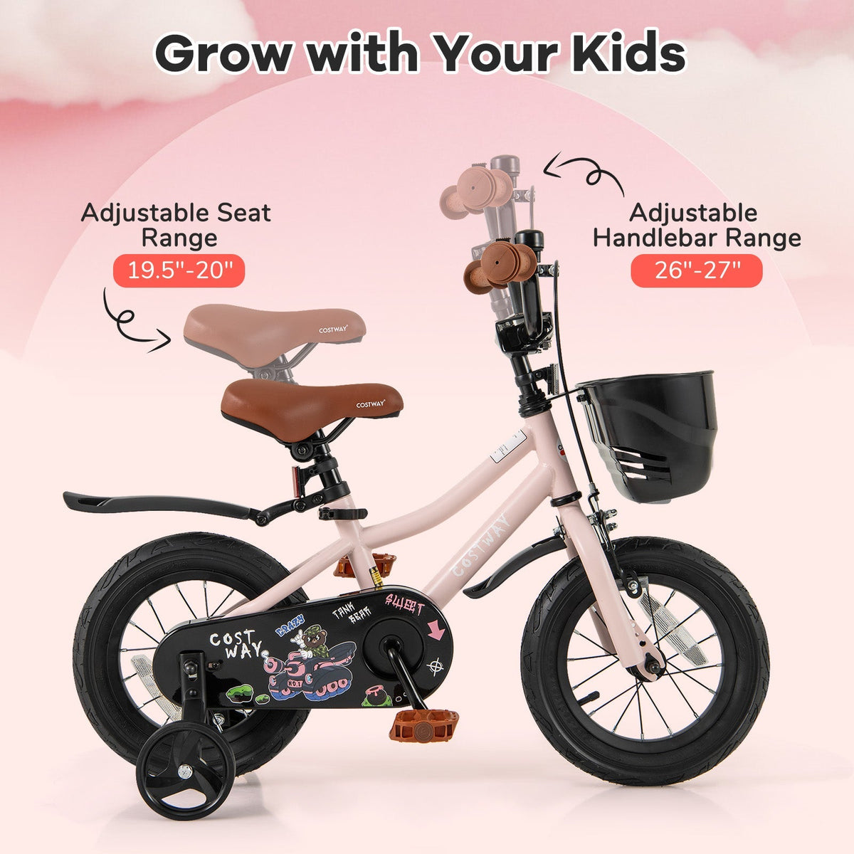 12 Inch Kids Bike with Helmet Protective Set Black & Pink by GBruno Store