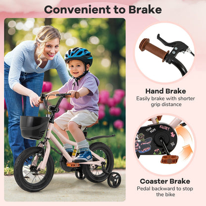 12 Inch Kids Bike with Helmet Protective Set Black & Pink by GBruno Store
