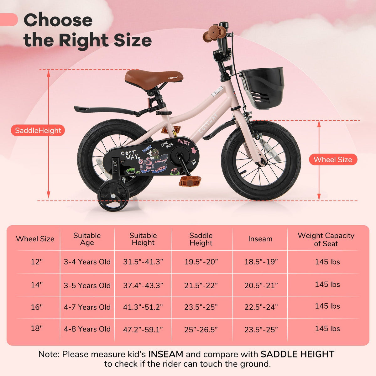 12 Inch Kids Bike with Helmet Protective Set Black & Pink by GBruno Store