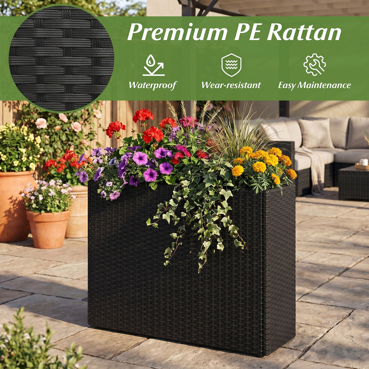 Raised Garden Bed with PE Rattan Wicker and Liner 32" by DirectDeals