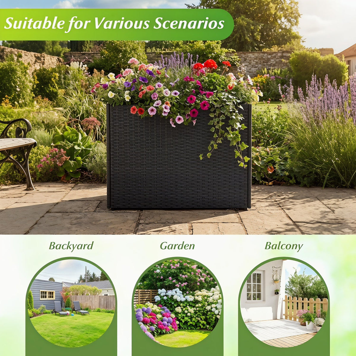 Raised Garden Bed with PE Rattan Wicker and Liner 32" by DirectDeals